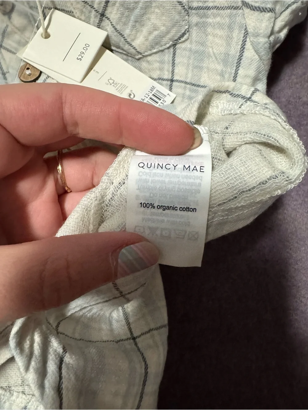 Quincy Mae Light Beige Plaid Button-Down Shirt